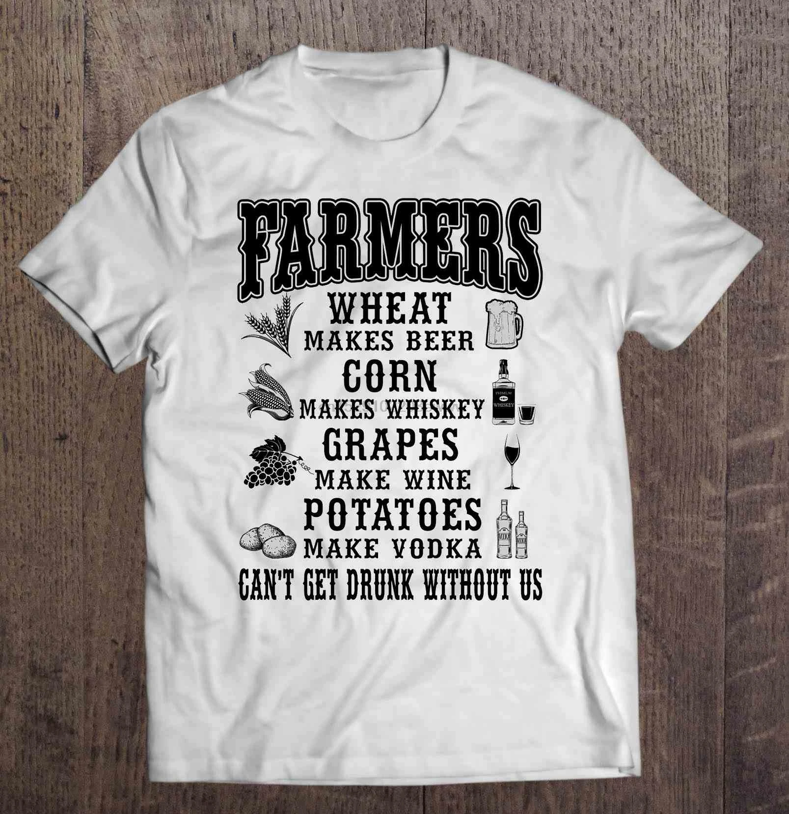 Мужская футболка фермеры пшеницы делает пиво Кукуруза виски виноград сделать