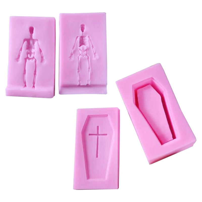 

3D Halloween Coffin Skull Candle Plaster Mold Silicone Soap Mould DIY Chocolate Fondant Cake Decoration Baking Tool