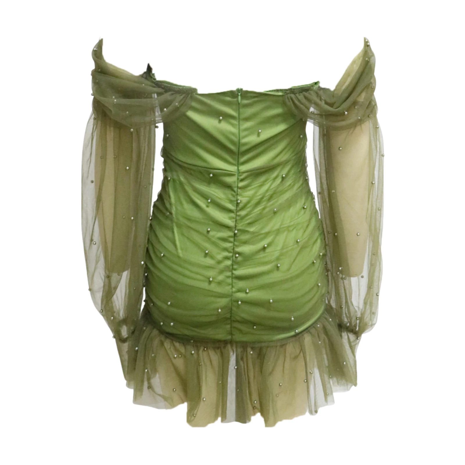 Новое Женское модное Прозрачное платье с длинным рукавом декоративное бусинами