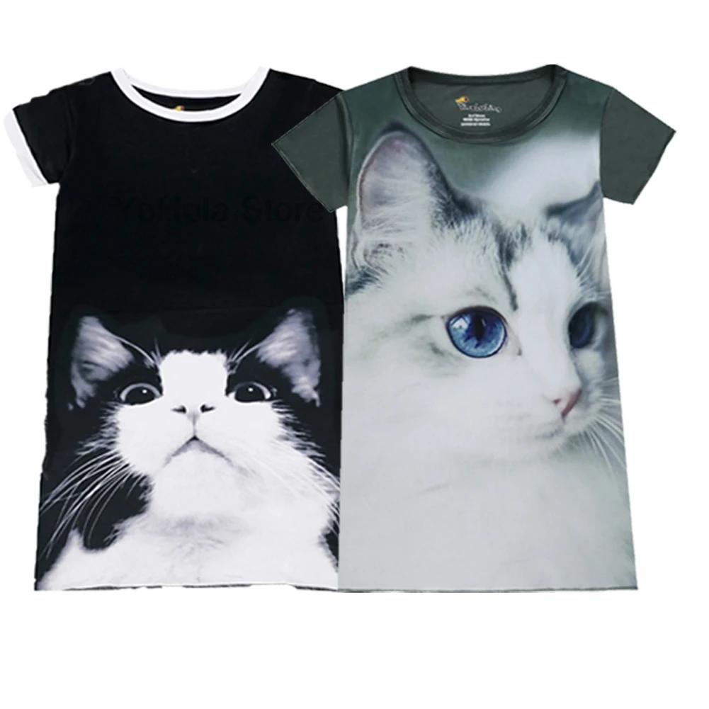 3D пижамы с кошками хлопковая ночная рубашка для девочек повседневные пижамные