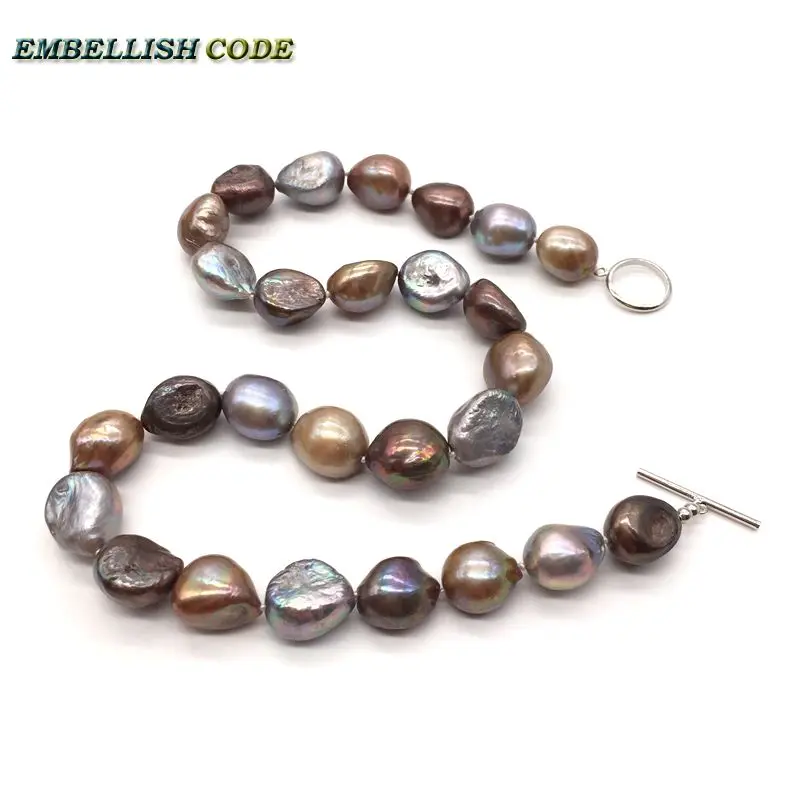 

12mm to 15mm Grey Brown Coffee Mixed Baroque Irregular Seedless Rough Face Pearls Freshwater Choker Attention Necklace OT Clasp