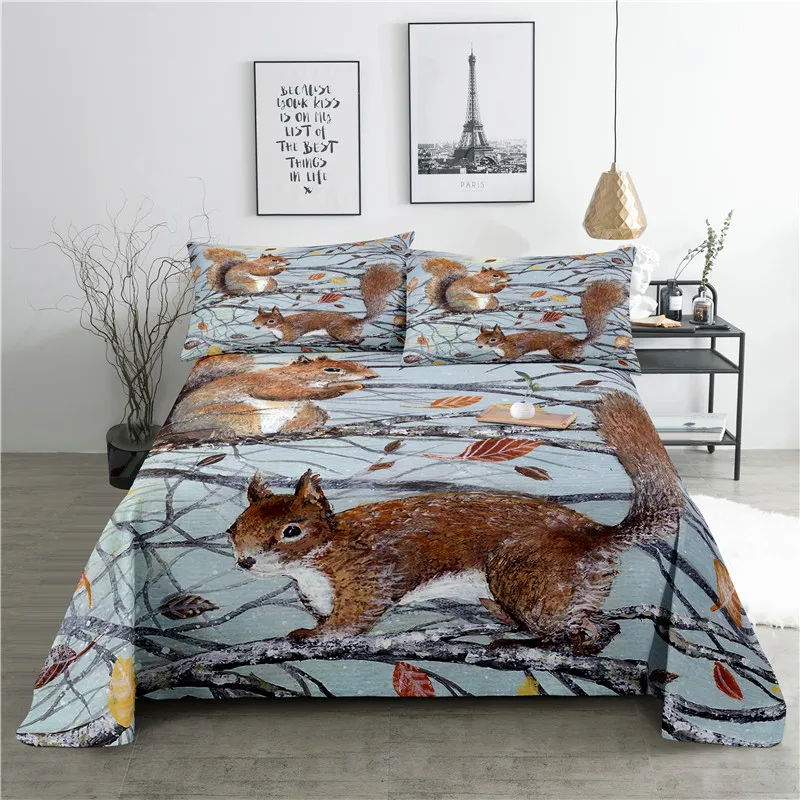 

Cute Little Animals 0.9/1.2/1.5/1.8/2.0m Digital Printing Polyester Bed Flat Sheet With Pillowcase Print Bedding Set