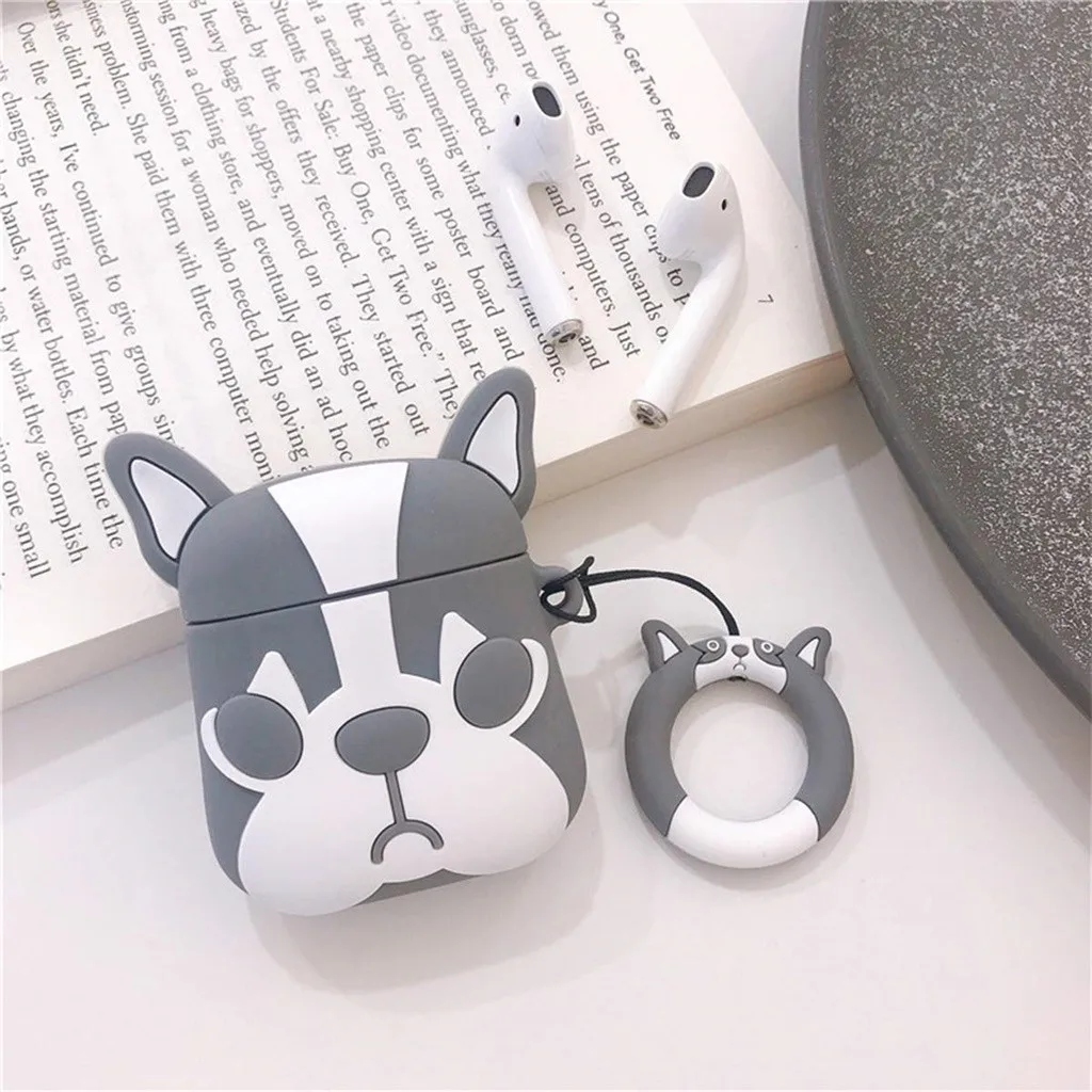 Защитный силиконовый чехол для Apple Airpods с милым дизайном собаки кольцом ключей