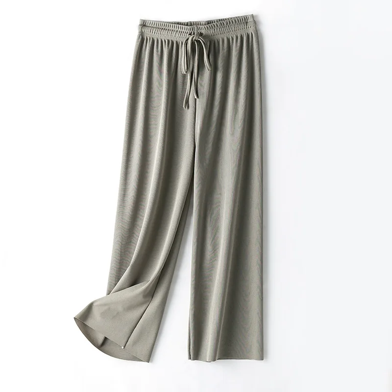 Летние свободные штаны из ледяного шелка на шнурках для девочек вязаные Длинные