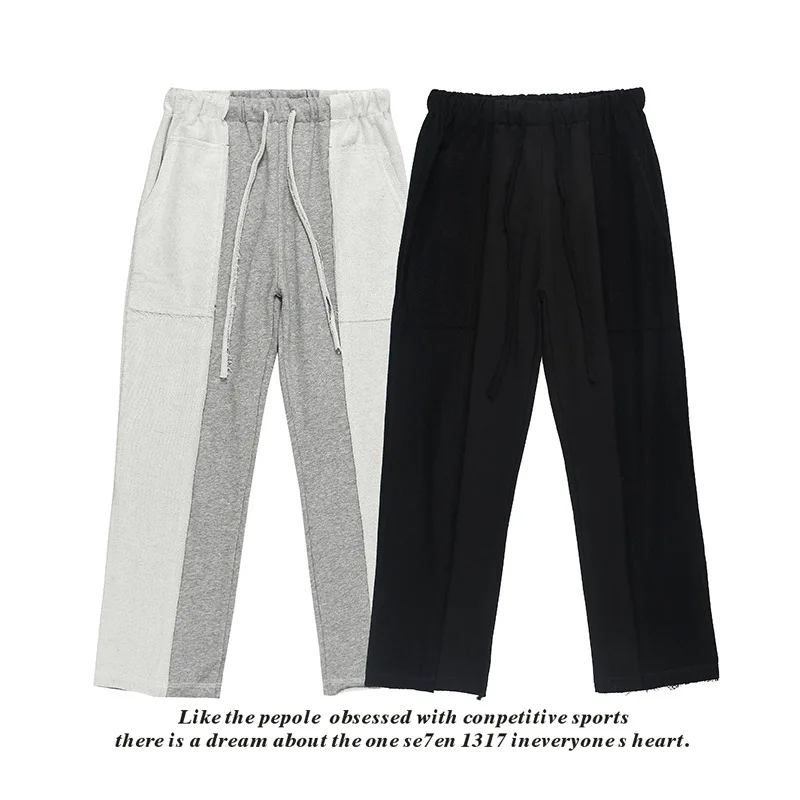 

Fall Sports Pants men and Women High Street style men and women couples simple and versatile solid color stitching in the waist
