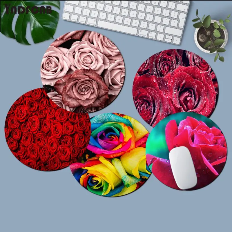 

Резиновый прочный Настольный коврик для мыши YNDFCNB с красными цветами розы, компьютерный Настольный коврик для игр