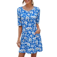 summer short sleeve printed dress women elegant o neck pocket ruffle dresses plus size casual street wear dress