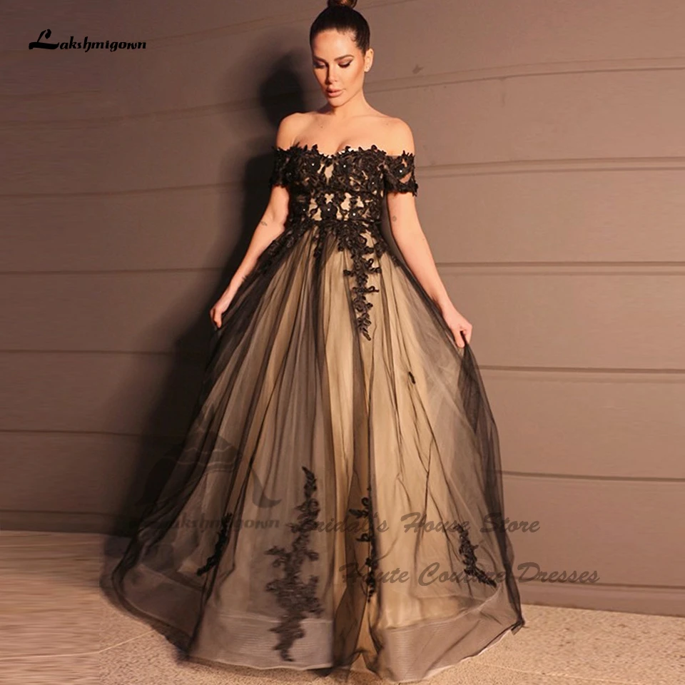 

Lakshmigown элегантное черное свадебное платье с открытыми плечами 2022 Vestidos цветочное кружево для невесты плюс искусственная шнуровка сзади