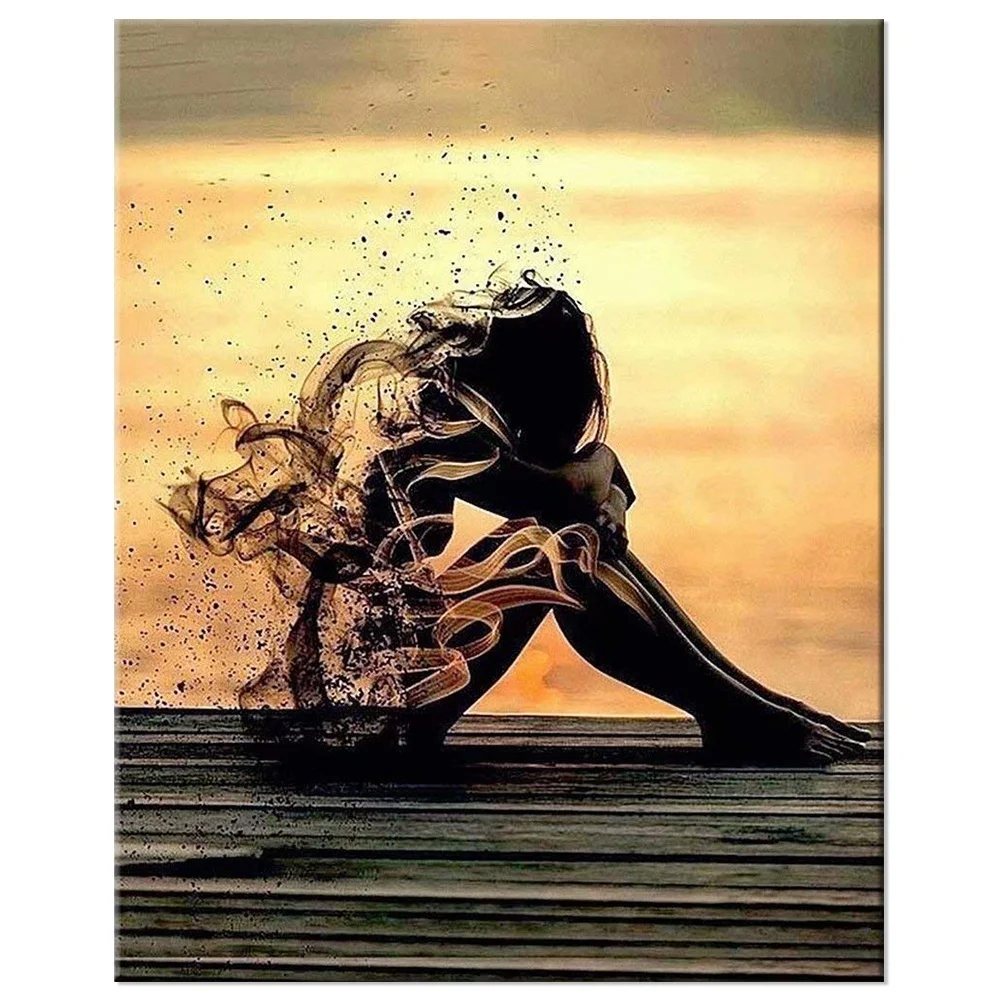 

Wall Art DIY 5d Diamond Painting Full Sad Woman Cross Stitch Needlework Picture of Rhinestones Home Decor Painting Kits