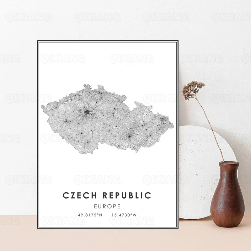 Карта городов мира постер Чешская Республика скандинавский минималистический