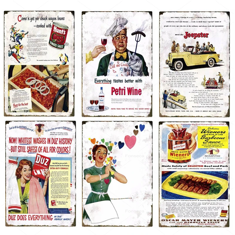 Оловянные знаки шеф-повара из мультфильма фаст-фуд винтажные металлические