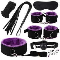 8pcs nylon sex toys kits plush sex bondage gear set handcuffs sex games whip gag nipple clamps for couples exotic accessories