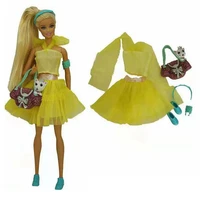 16 fashion yellow princess outfit for barbie doll clothes shirt top lace skirt shoes dog bag hairpin armlet 16 bjd accessories