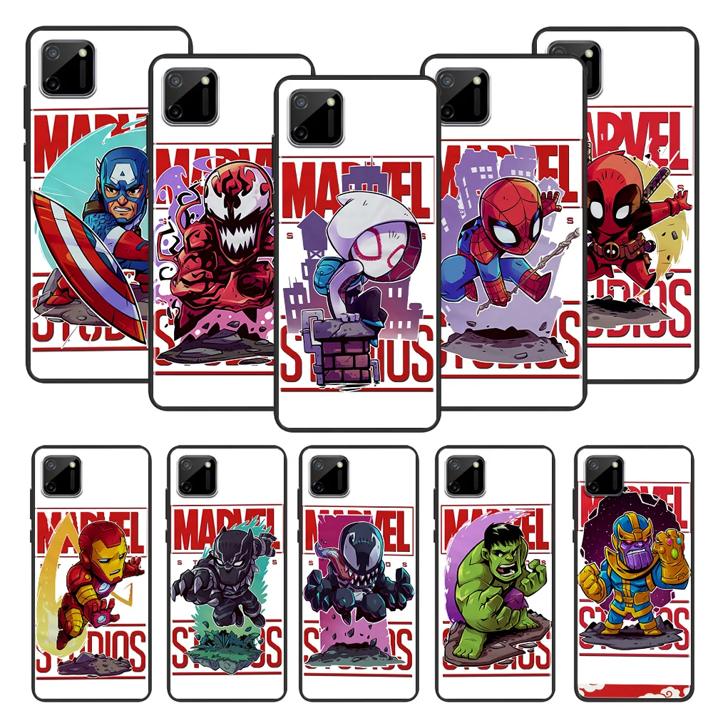 

Printed Cute Marvel Hero For OPPO Realme X50 Q2 V3 V5 V15 C20 C20A C21 C21Y GT GT Neo Master 5G Pro Black Phone Case
