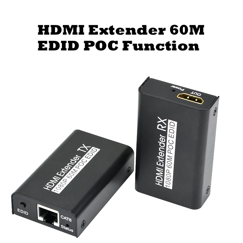 

HDMI Extender 60M 1080P/60Hz POC EDID Over Cat 6/7 RJ45 Ethernet Converter
