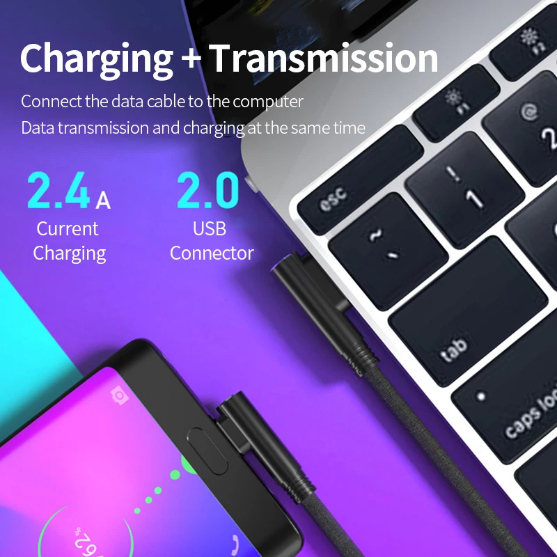Кабель для передачи данных Micro-usb Type-c мобильный телефон А угловой 90 градусов 1 м 5 2 3