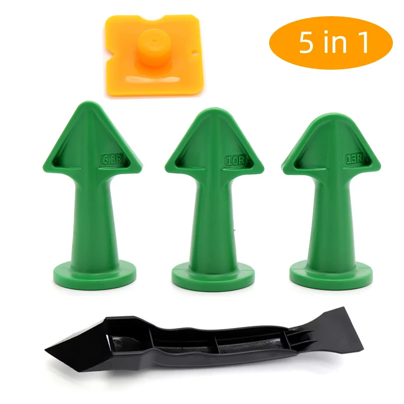 

5Pcs Caulk Nozzle Scraper Set 6.5R/10R/13R Silicone Grout Caulk Tools Reusable Sealant Angle Scraper