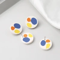 korean earrings for women painting round shape polymer clay stud earrings contrast color women earrings party holiday jewelry