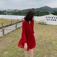 s 3xl new plus size autumn 2020 womens dress loose chiffon casual vneck solid red and black mini street wear korean style