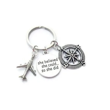 

She Believed She Could So She Did Plane Travel Compass Charm Pendant Key Chain Ring Accessories