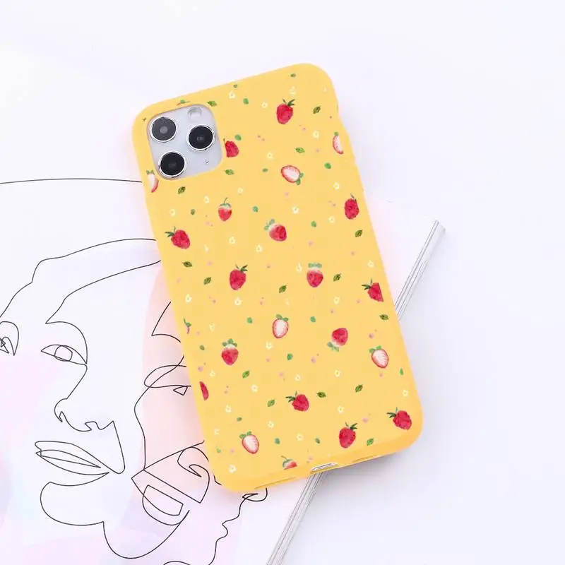 

Cartoon fruit strawberry cherry Phone Case Candy Color for iPhone 6 7 8 11 12 s mini pro X XS XR MAX Plus