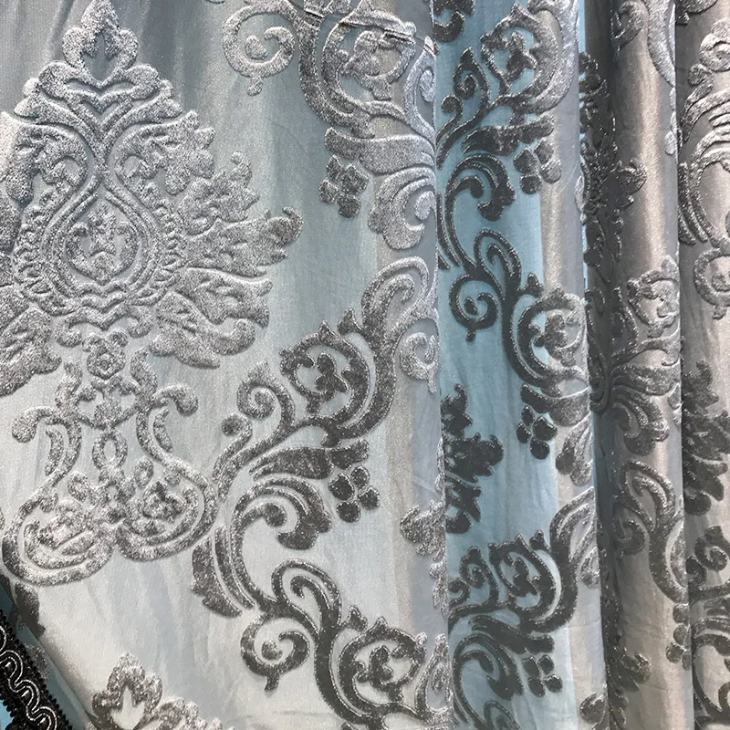 

Grey Velvet Gauze Curtain Villa with High Windows, European American Style Living Room Bedroom Neo-classical Curtain