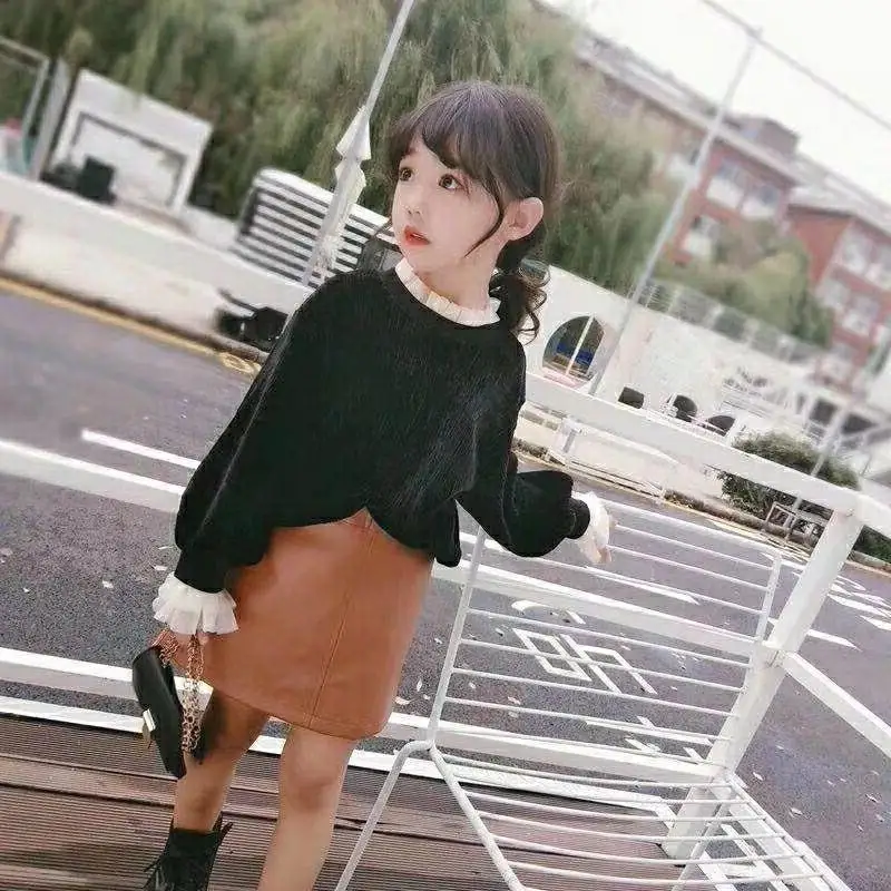 Юбка для девочек из искусственной кожи осень 2019|Юбки| |