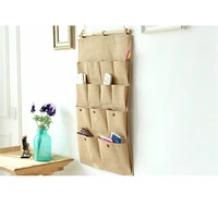 wall store receive hanging bag household cloth art adornment 13 pocket plain cotton and linen hanging bag