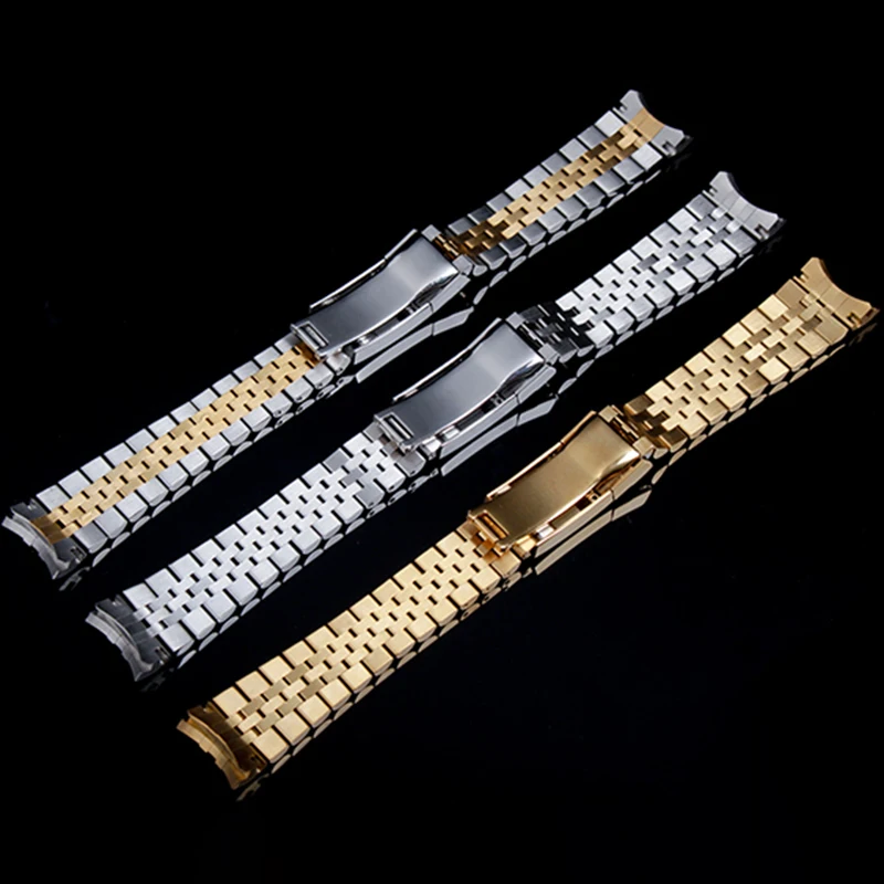 Solid Steel Arc Watchband For Rolex Oyster Type Constant Motion Stainless Steel Strap Men's And Women's Watch Chain 20mm Belt