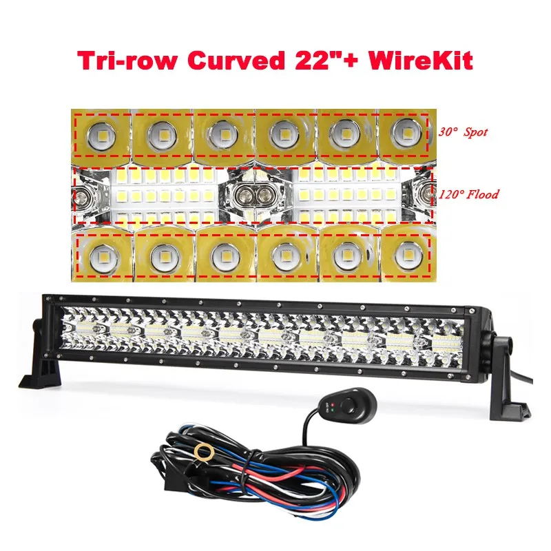 22Inch Wiring Kit VISORAK комбинированный изогнутый СВЕТОДИОДНЫЙ световой бар внедорожный бар для внедорожника лодка внедорожный 4WD 4x4 грузовики-внедорожники ATV транспортные средства светодиодный рабочий бар лампа - Цвет: 22Inch Wiring Kit