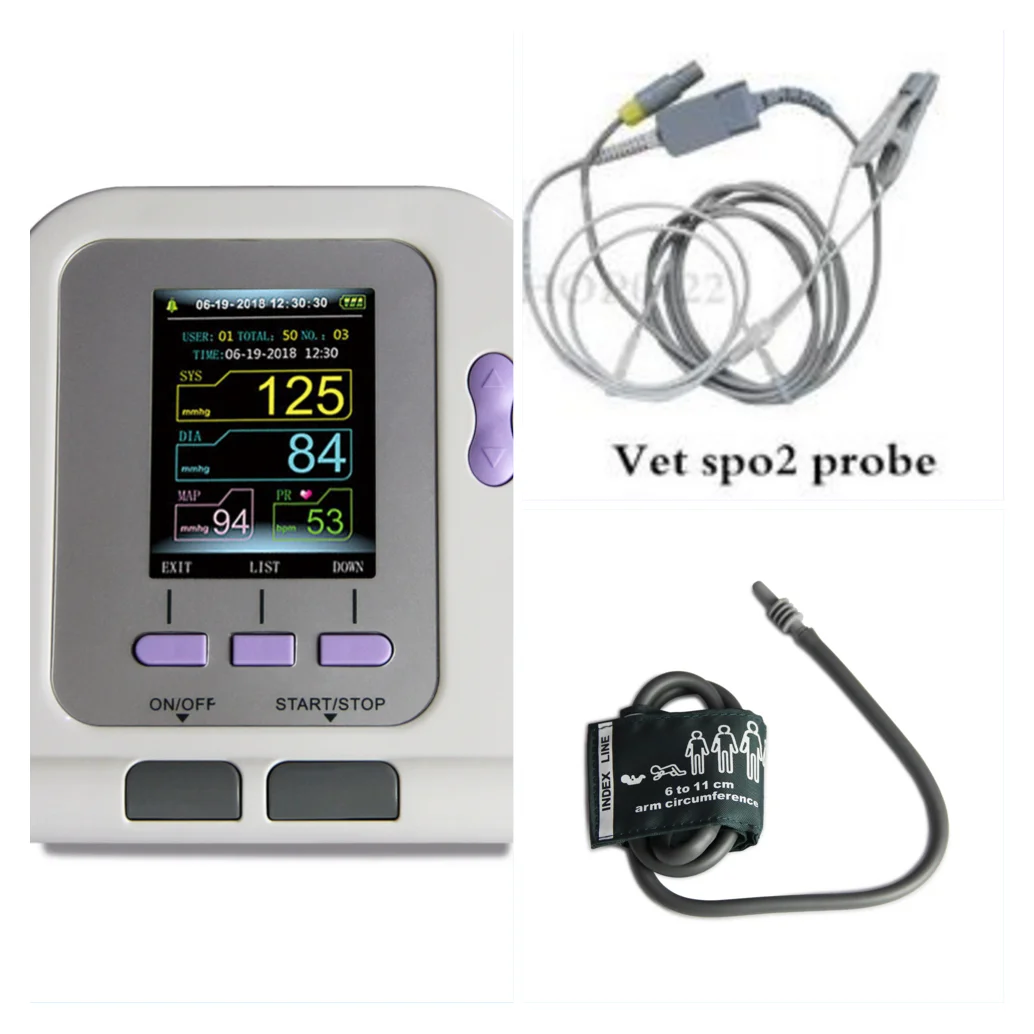CE & FDA цифровой ветеринарный ЖК монитор артериального давления NIBP + зонд SPO2 для