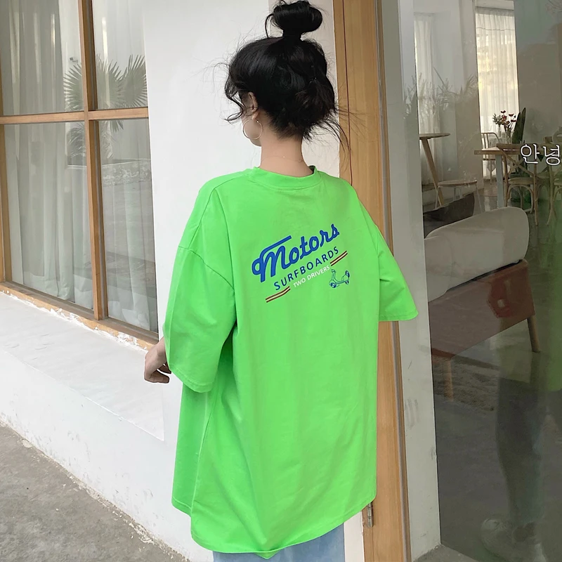 

Houthion Loose Cartoon Print Women's T-shirt Short Sleeve O-Neck Korean Top Summer Fashion Casual Polyester