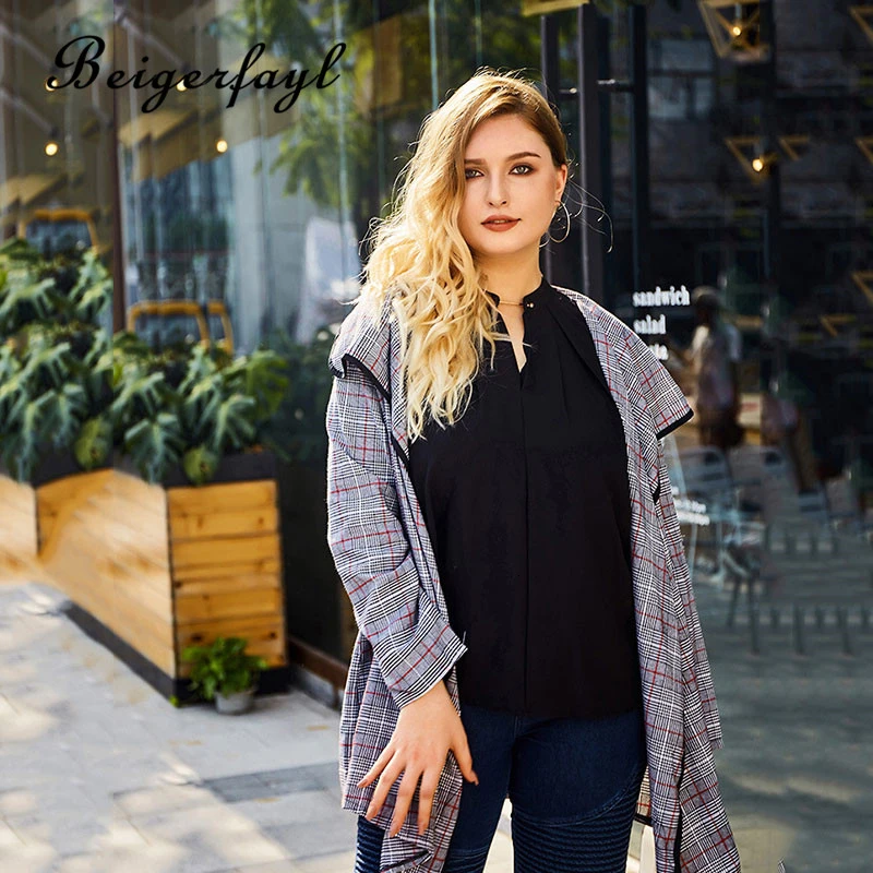 Beigerfayl Осенняя мода Feminina длинное пальто для женщин плюс размер плед Gabardina Mujer Invierno