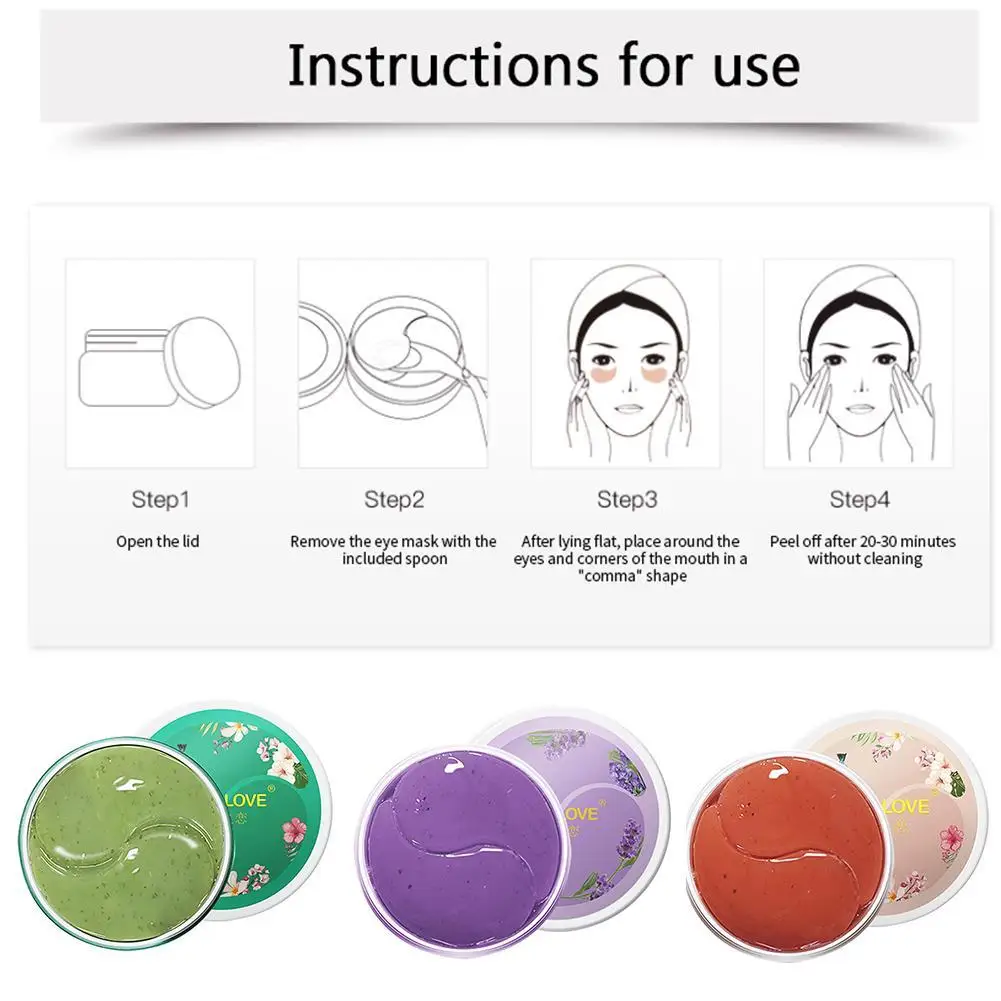 

Green Tea Eye Mask Roselle Hydrogel Eye Gel Patch Remover Dark Eye Anti Mask Sleeping Circle 60pc/set Moisturizing R1G4
