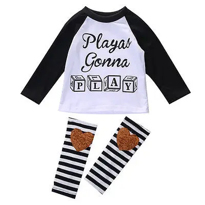 2020 Baby Kids Girls Boys Long Sleeve 2 pecs Top T-shirt + strip Leggings Outfits Clothes Sets |