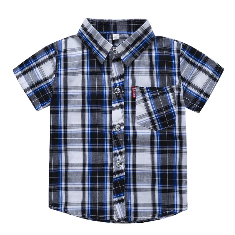 

New Children's Cotton Shirt Toddler Boys Baby Short Sleeve Shirt For Summer Fashion Casual Plaid Tops Kids Clothes 2-7 Years