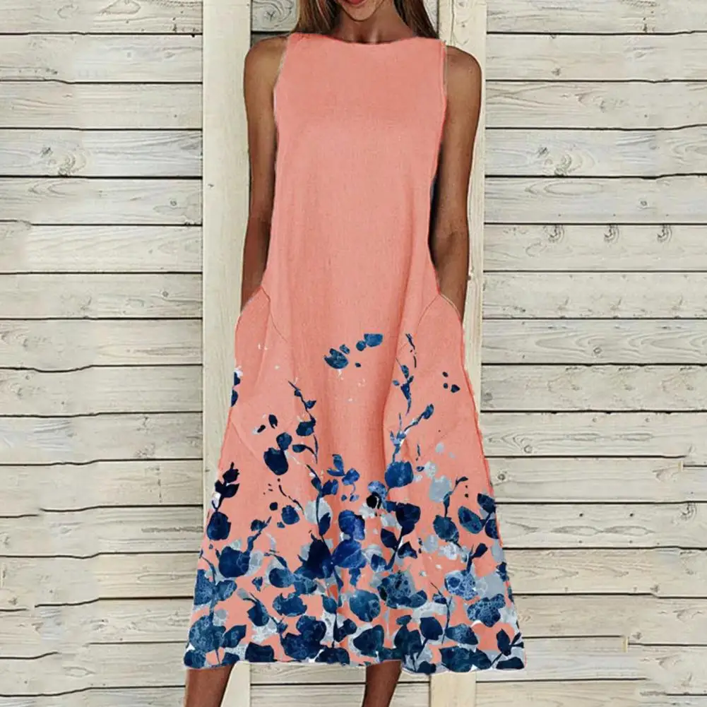 Лидер продаж 70% женское длинное платье-трапеция средней длины без рукавов с