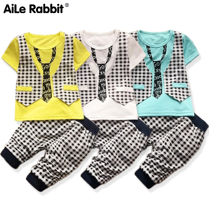 AiLe Rabbit/летний комплект одежды для маленьких мальчиков детский спортивный костюм