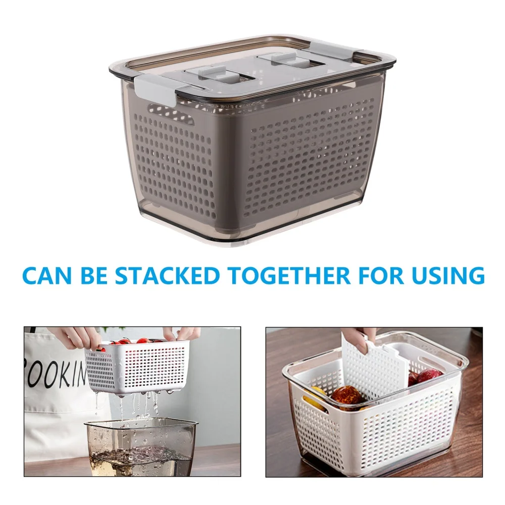 

Refrigerator Sealed Storage Box 2 Compartment Transparent Vegetable Drain Box