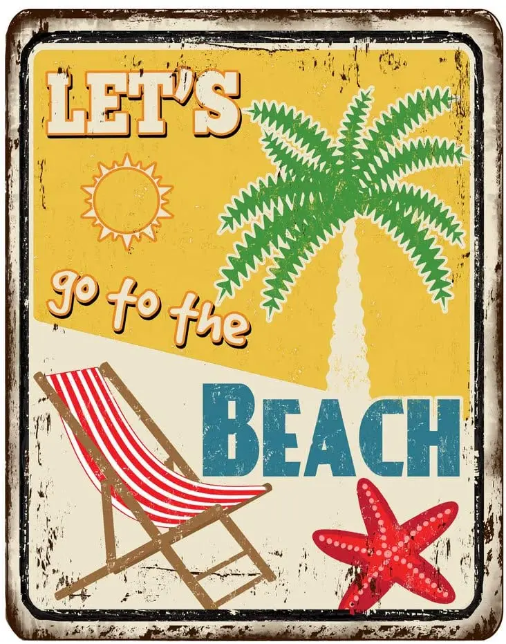 

Losea Let's Go to The Beach Metal Retro Wall Decor Vintage Tin Signs for Home Bar Coffee 8x12 Inches