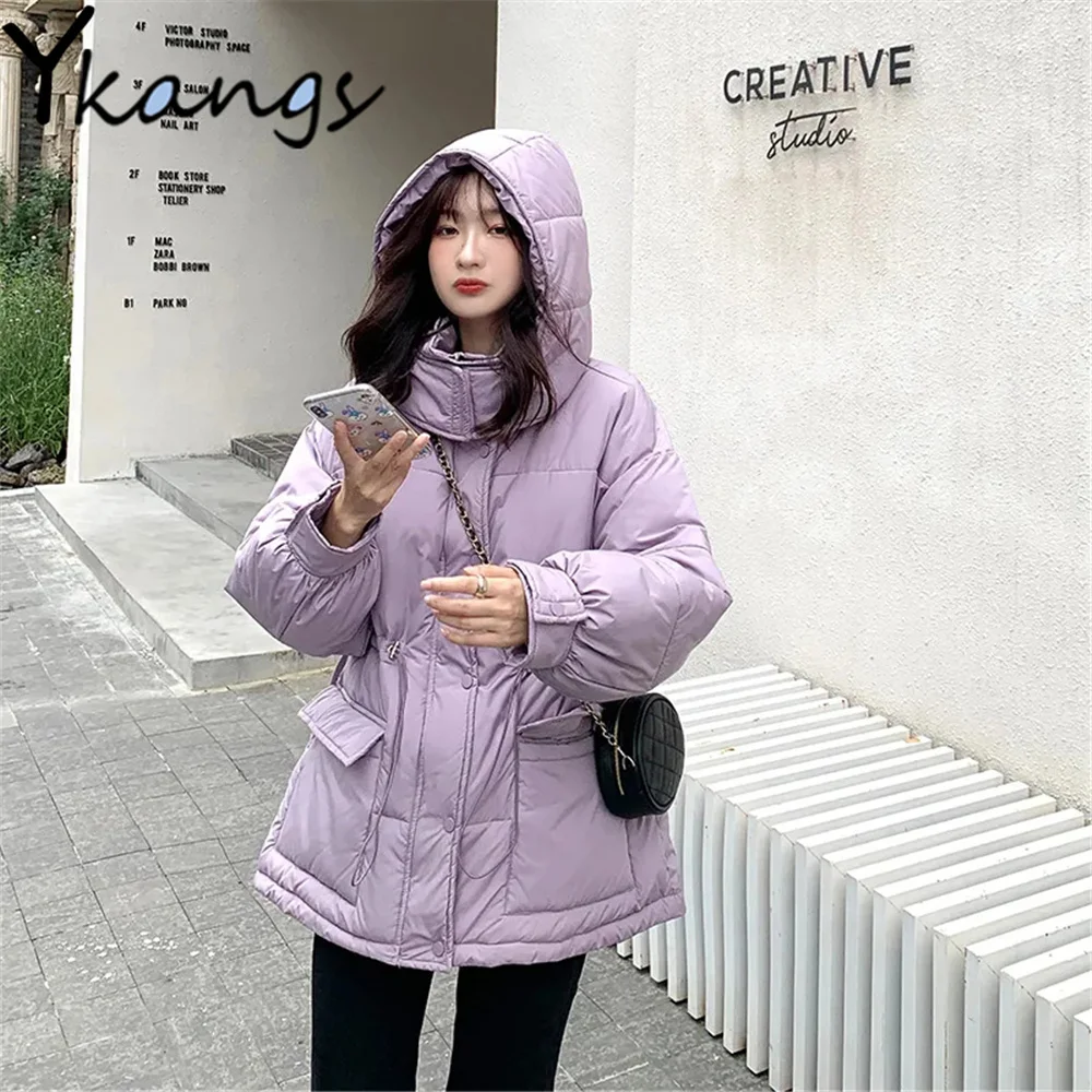 

Korean Style Short Cotton Parkas Oversized Loose Solid Thicken Casual Hooded Jackets Harajuku Winter Simple Women Bread Clothing