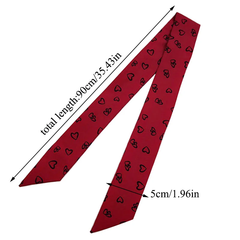 

2020 Summer Long Skinny Hair Tie Women Handle Bag Wrap Multifunctional Love Heart Stripe Printed Twill Ribbon Silk Head Scarfs