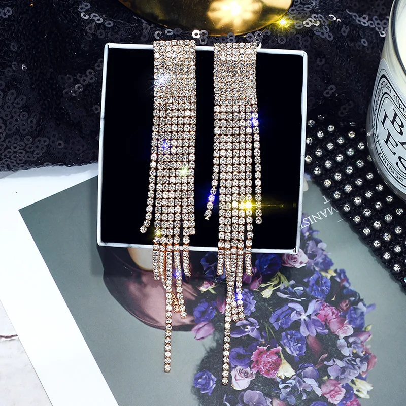 Модные преувеличенный класса люкс с длинной бахромой серьги для женщин и девочек