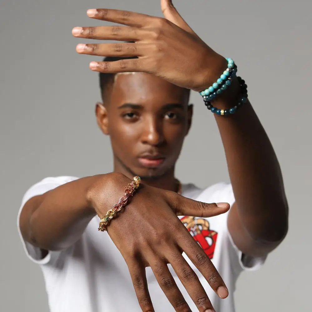 

CHENZHON Beaded Bracelet For Men Kallaite Volcanics Rocks Bead Classic Charms Boot Design Jewelry Natural Stone Gift Box Pack