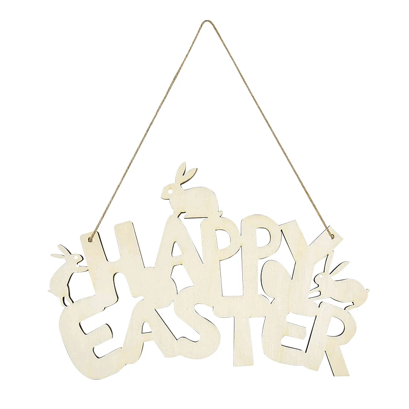 

1pcs Happy Easter Wooden Hanging Ornament Rabbit Pendant Letter Wreath Hollow Out DIY Home Party Cute Handicrafts Ornaments