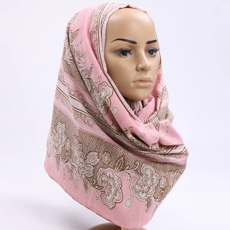 Весенний Новый хлопковый шарф хиджаб шаль с цветочным принтом двухрядные