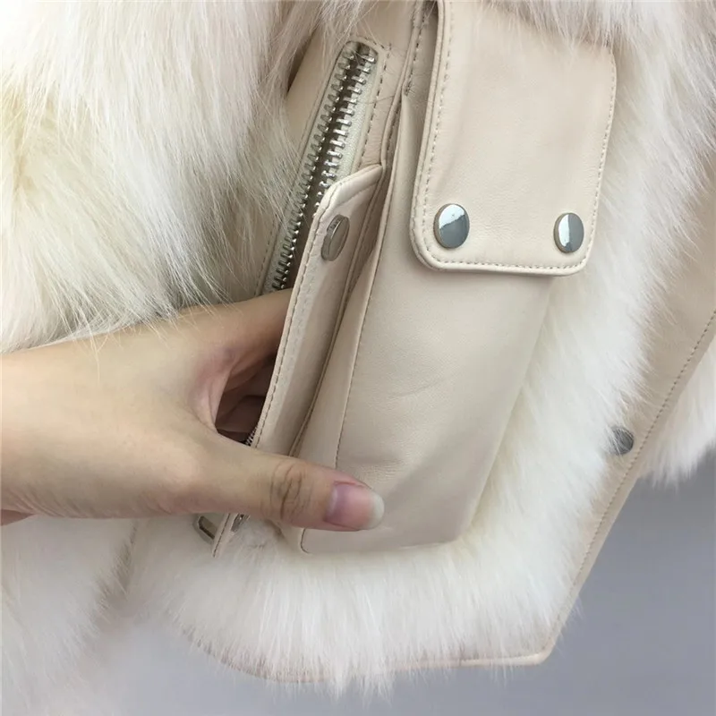 

Luxury 2021 Real Fox Fur Coats With 100% Genuine Sheepskin Leather Jackets Wholeskin Natural Fox Fur Female Parkas