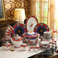 european golden rim war horse bone china tableware suit coffee set household bowl plate ceramics