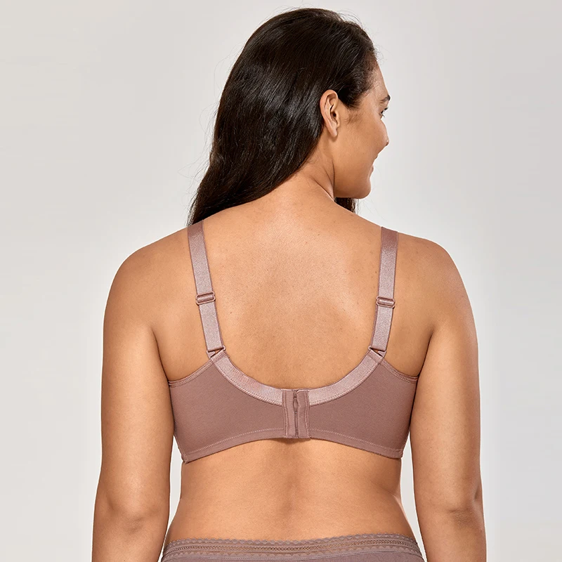 Women's Plus Size Embroidered Floral Cotton Bra Lace Non-Padded Full Coverage Wire Free Black Beige White