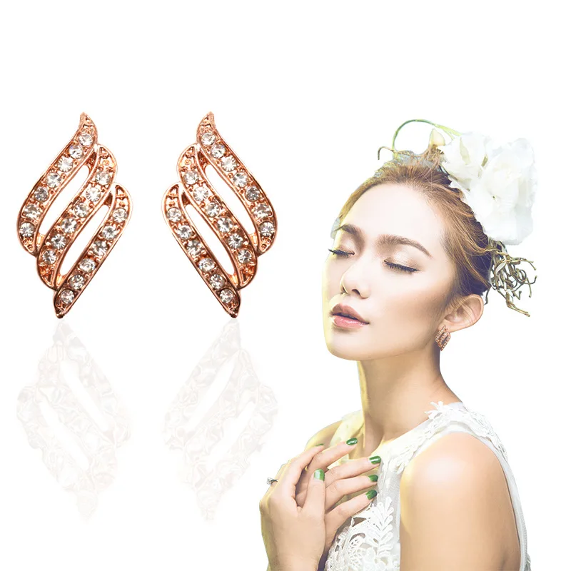 Модные женские серьги милые и простые Крылья Ангела стразы серьги-гвоздики